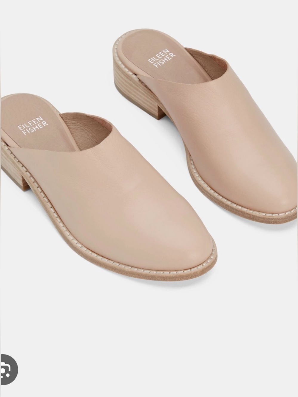 Eileen Fisher Blush/Nude Toni Washed Leather Stacked Heel Slip On Mules Sz 9.5